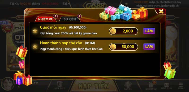 Có chế độ làm nhiệm vụ nhận về thưởng cực hot